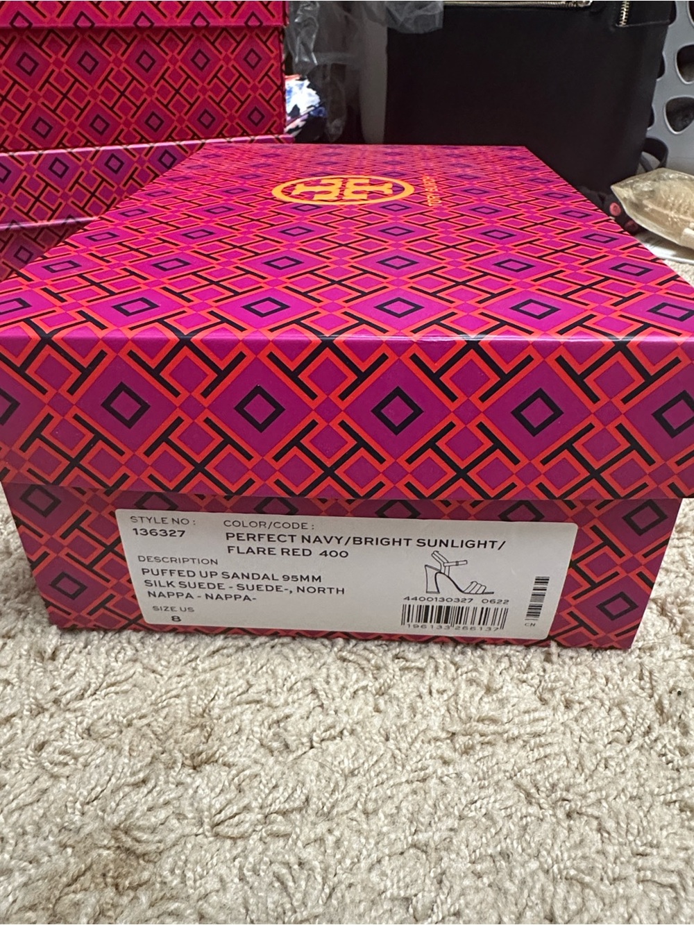 Tory Burch Tricolor Suede Ankle-Strap Heels in Red, Navy & Yellow - Picture 7 of 7